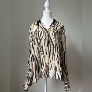 PULI Y2K Animal Print Feminine Boho Careerwear Button Down Size 16
